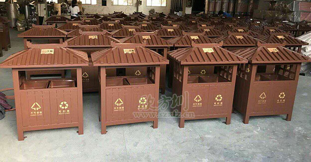 景區古典鋼制分類(lèi)垃圾桶-仿古造型別墅景區垃圾桶批量生產(chǎn)圖