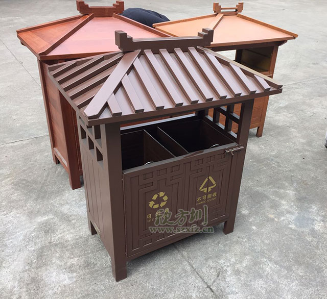 景區古典鋼制分類(lèi)垃圾桶-景區雙桶環(huán)保分類(lèi)垃圾桶